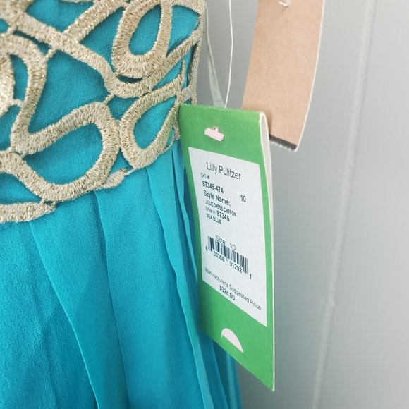 LILLY PULITZER SEA BLUE JILLIE CHIFFON STRAPLESS DRESS Woman's SIZE 10 - Picture 6 of 15